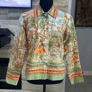 Cold Water Creek Linen Blend‎ Italy France Travel  Scene Jacket. Size PXS (846)